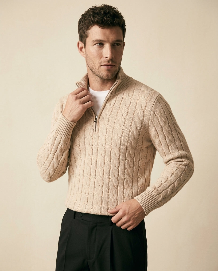Conjunto de Cuello de Cremallera y Chino de Punto Trenzado
