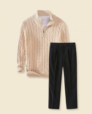 Conjunto de Cuello de Cremallera y Chino de Punto Trenzado