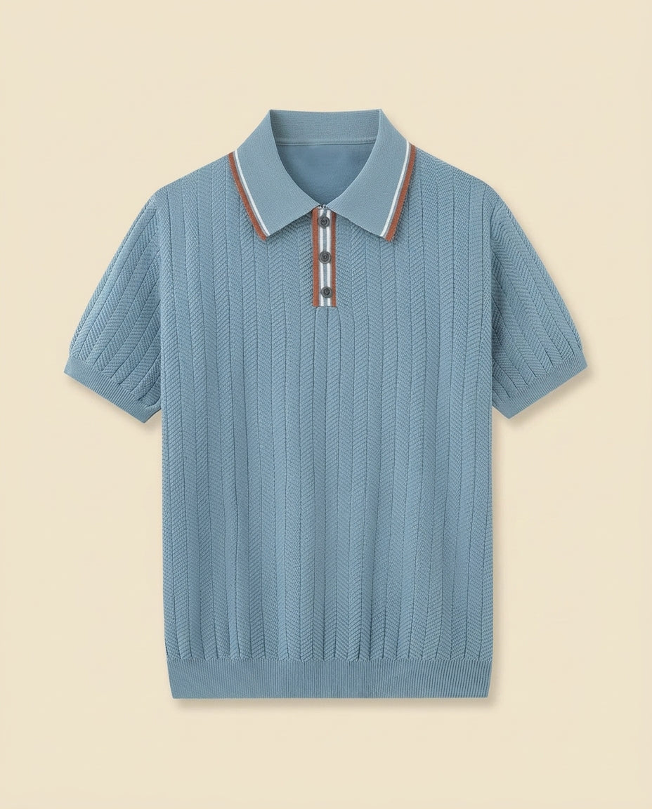 Polo de Punto en Espiga con Cuello Abierto