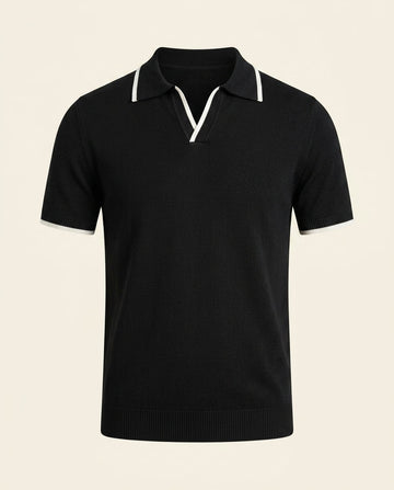 Polo de Punto con Cuello Abierto Negro