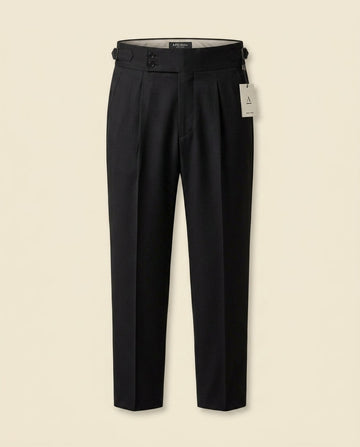 Pantalón de Cintura Alta con Doble Pliegue Negro