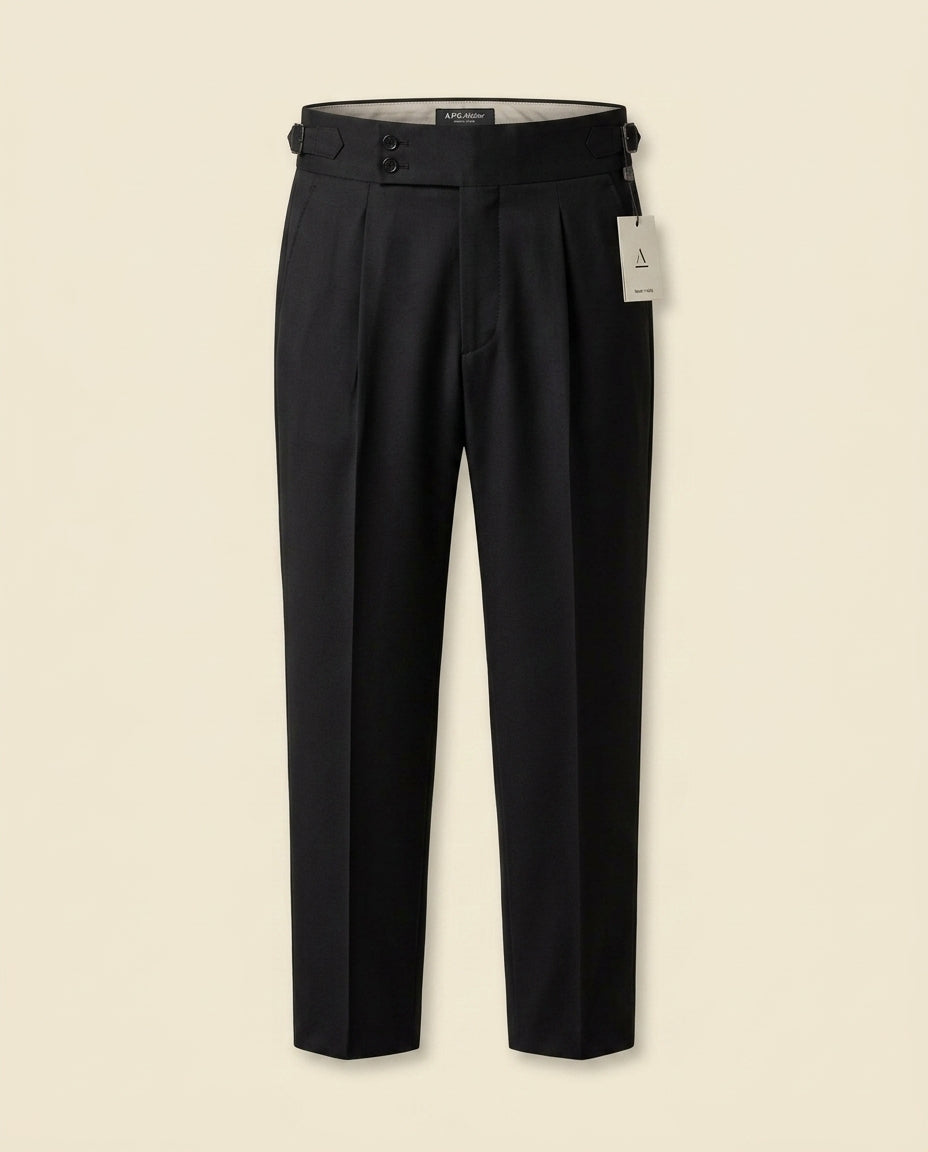 Pantalón de Cintura Alta con Doble Pliegue Negro