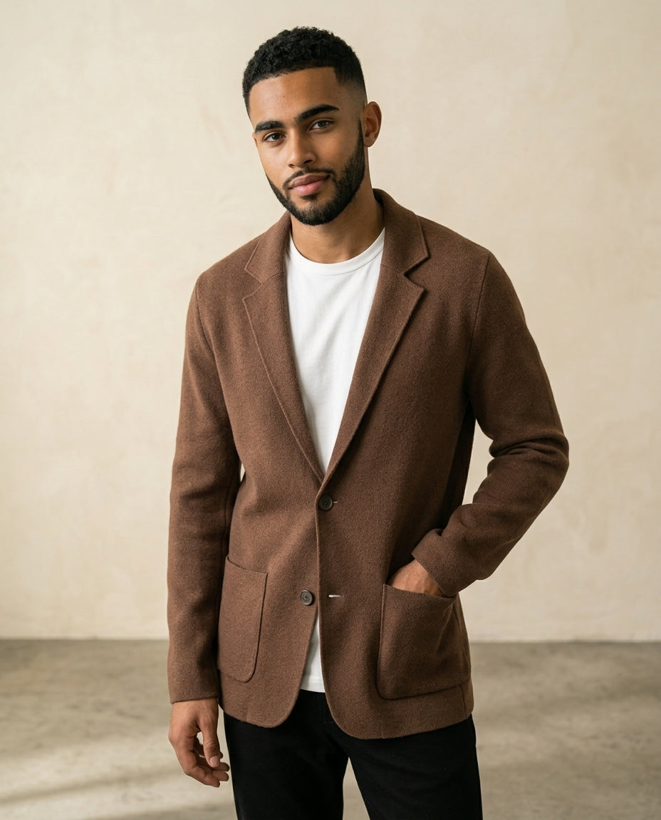 Blazer Casual de Mezcla de Lana Camel
