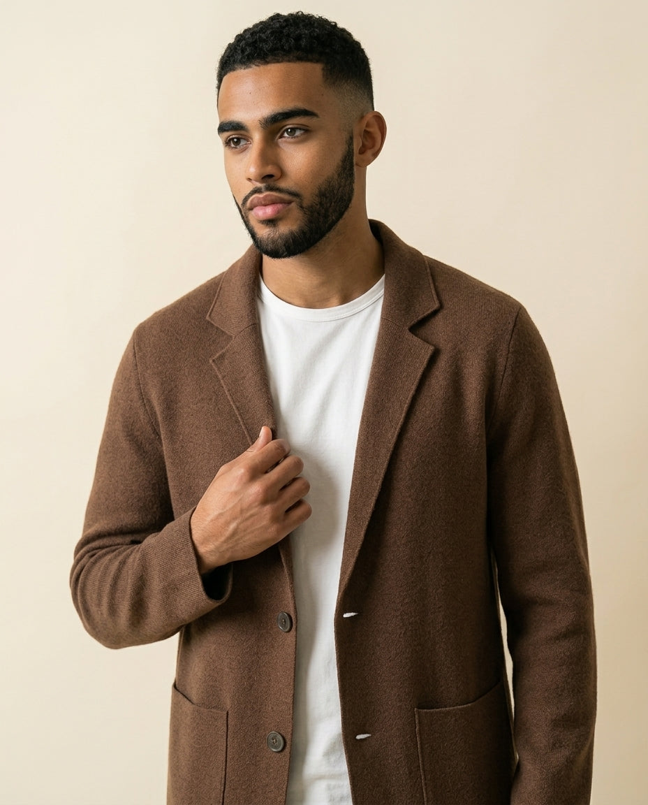 Blazer Casual de Mezcla de Lana Camel