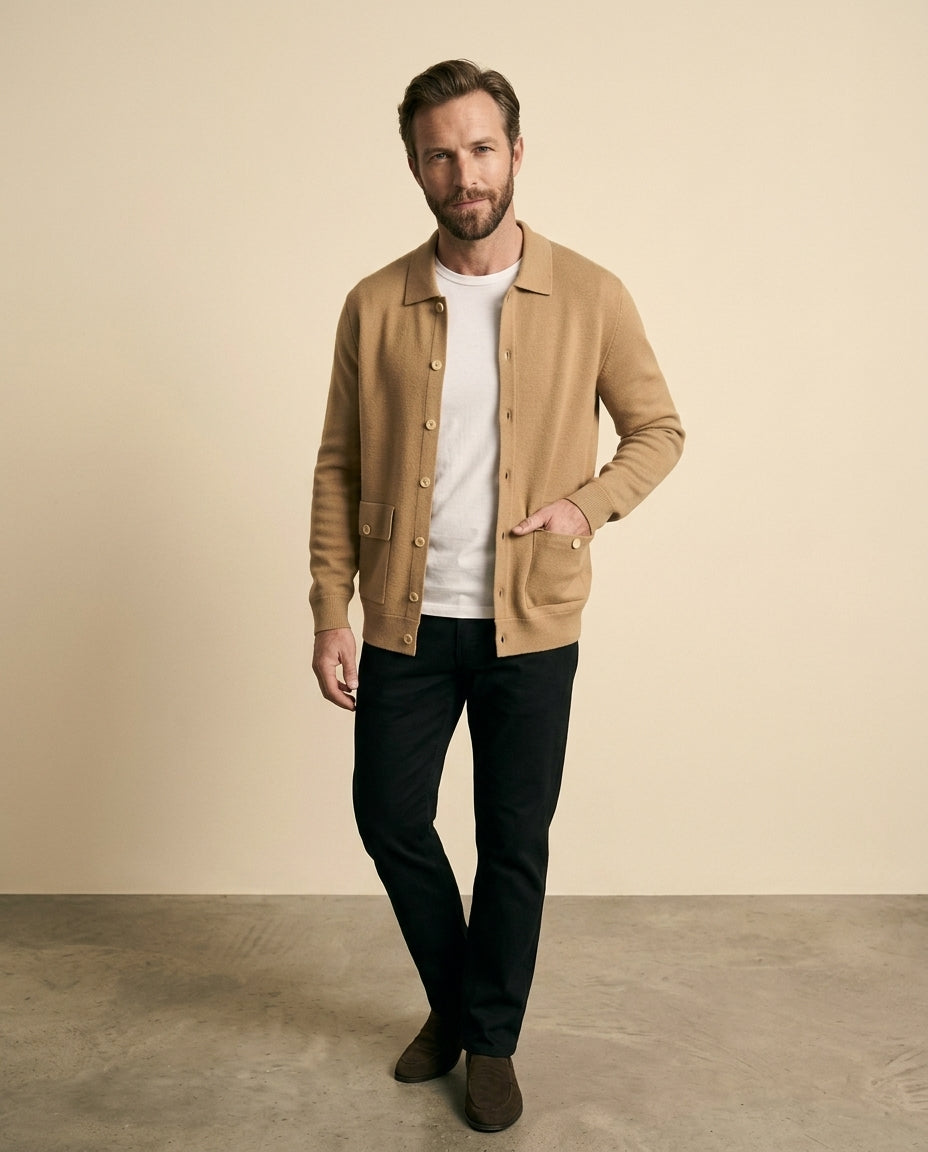 Chaqueta de Camisa de Punto Camel