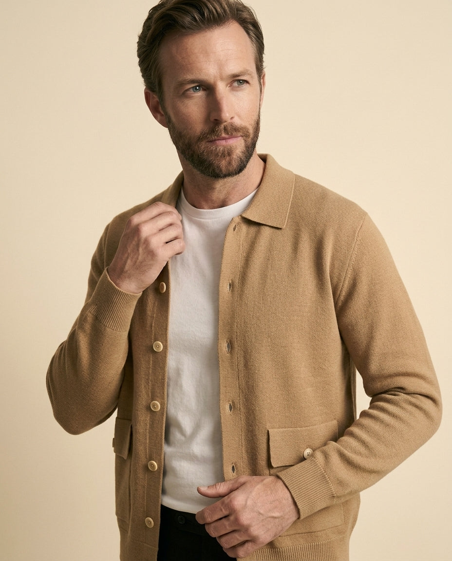 Chaqueta de Camisa de Punto Camel