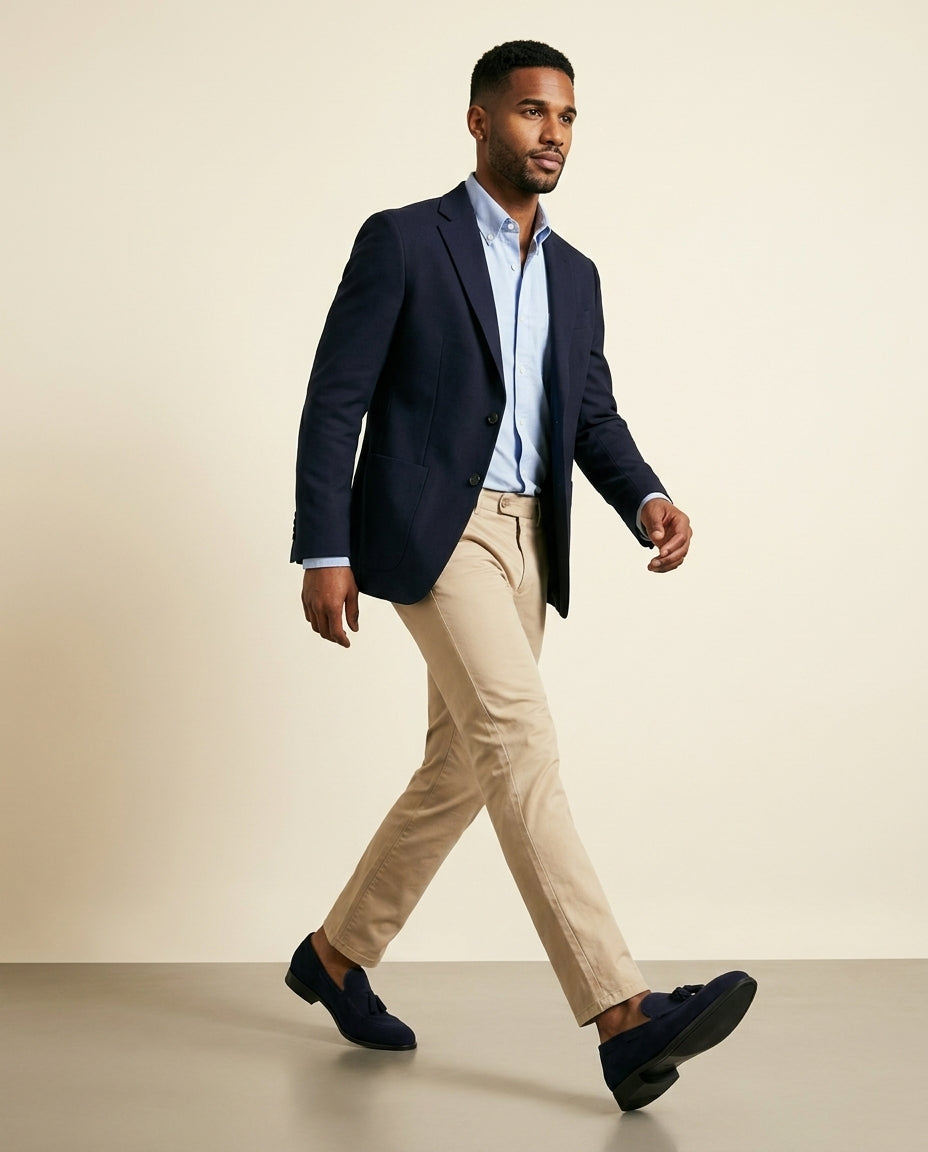 Mocasín de Suede con Borlas en Azul Marino