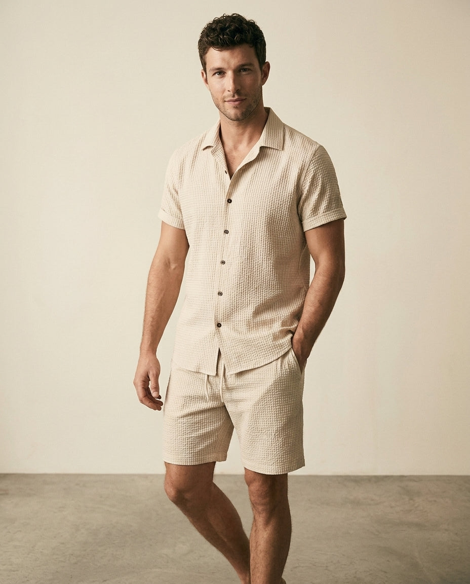 Conjunto de Camisa y Pantalones Cortos de Textura Waffle