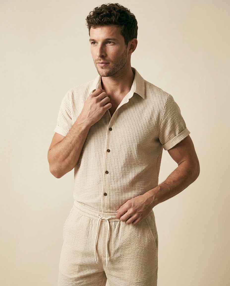 Conjunto de Camisa y Pantalones Cortos de Textura Waffle