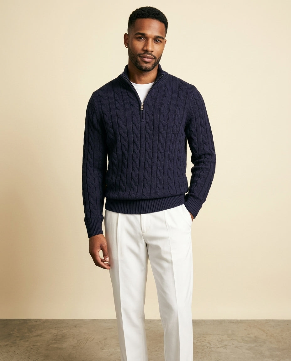 Conjunto de Jersey de Punto y Chino Blanco Marino