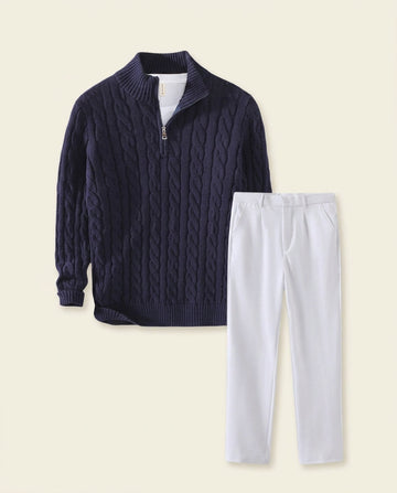 Conjunto de Jersey de Punto y Chino Blanco Marino