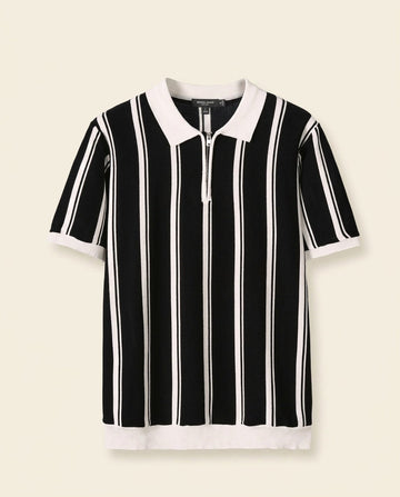 Camisa Polo de Rayas con Cierre Negra Blanca