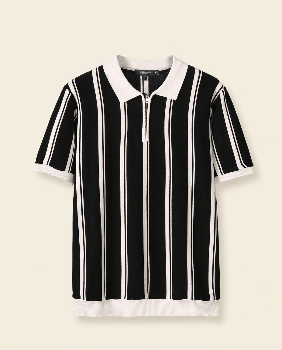 Camisa Polo de Rayas con Cierre Negra Blanca
