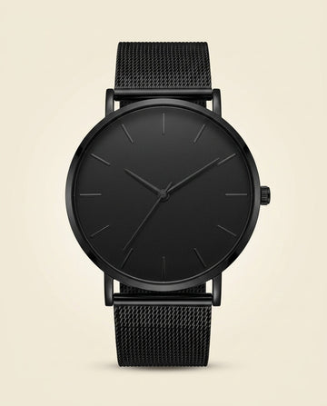 Reloj Minimalista de Malla de Acero Negro