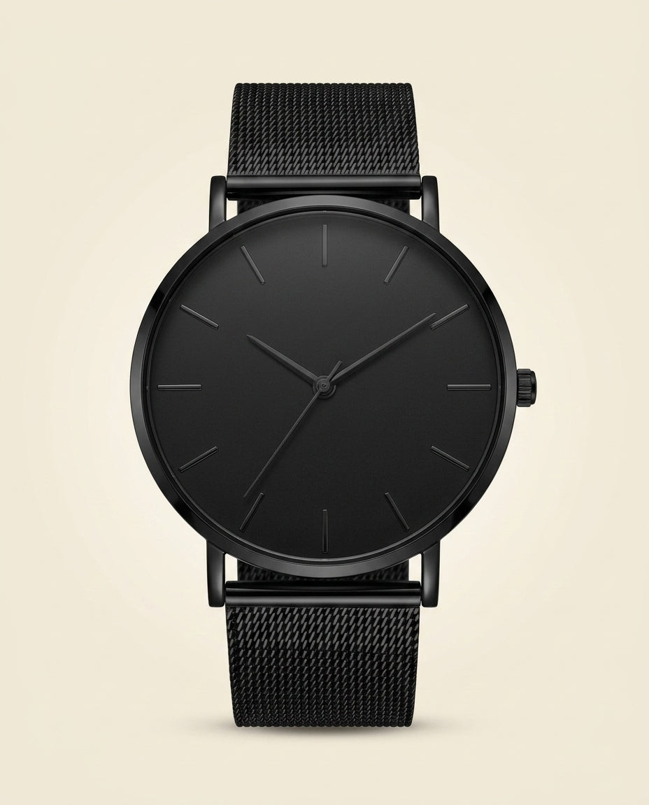 Reloj Minimalista de Malla de Acero Negro