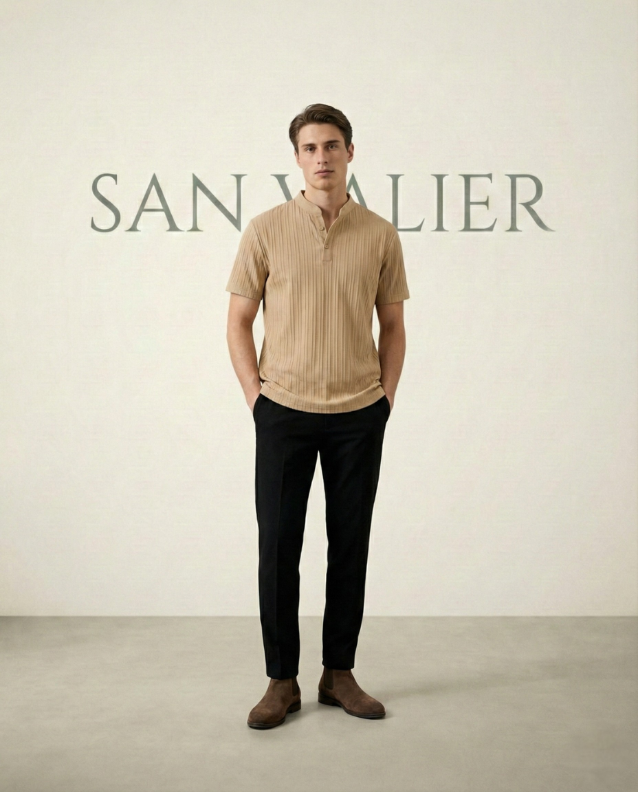Camisa de Cuello Mao con Estructura Suave