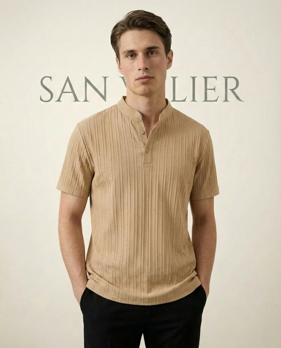 Camisa de Cuello Mao con Estructura Suave