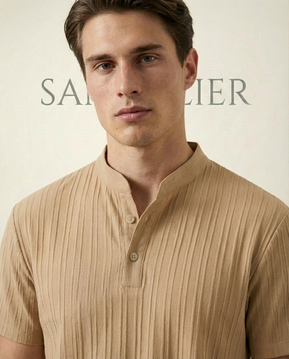 Camisa de Cuello Mao con Estructura Suave
