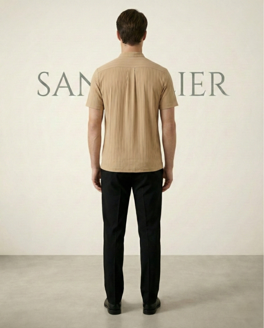 Camisa de Cuello Mao con Estructura Suave