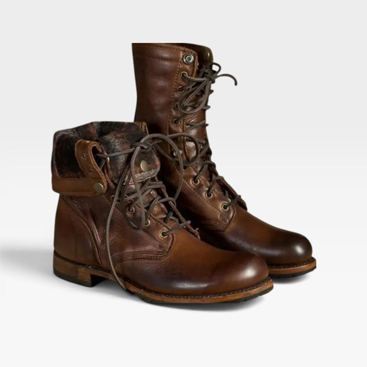 Botas de combate de cuero para mujer con cordones