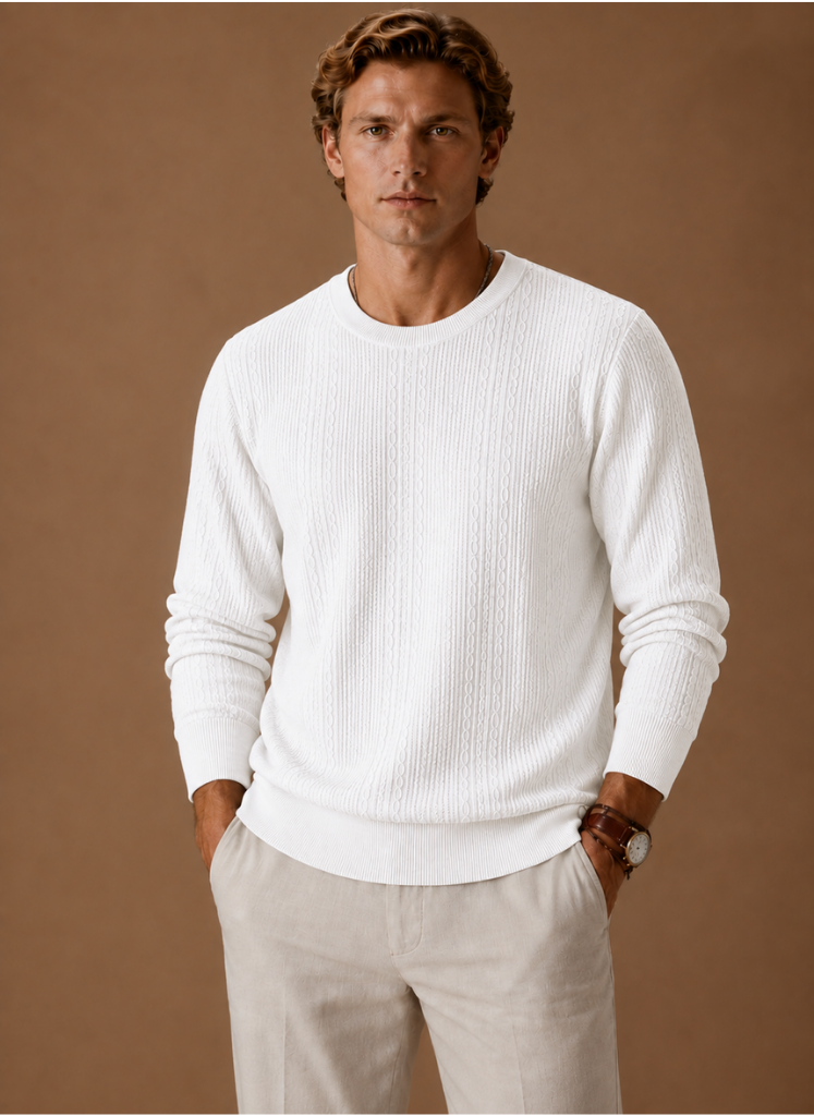 Suéter de Punto Cable para Hombre – Pulóver Texturizado de Cuello Redondo | Areleon