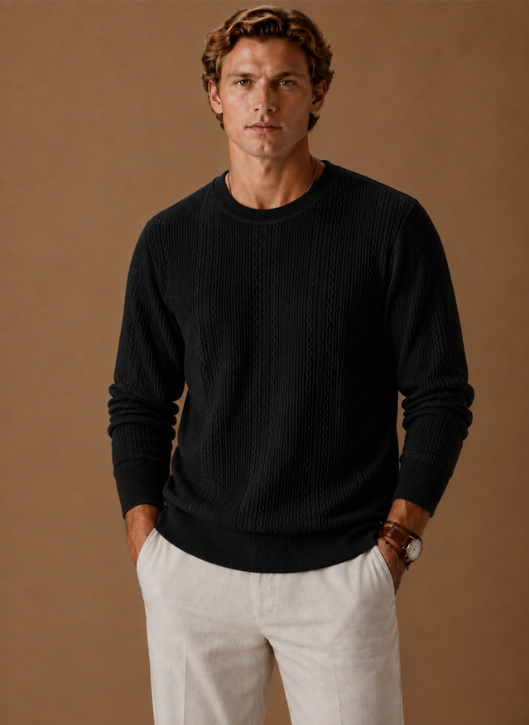 Suéter de Punto Cable para Hombre – Pulóver Texturizado de Cuello Redondo | Areleon