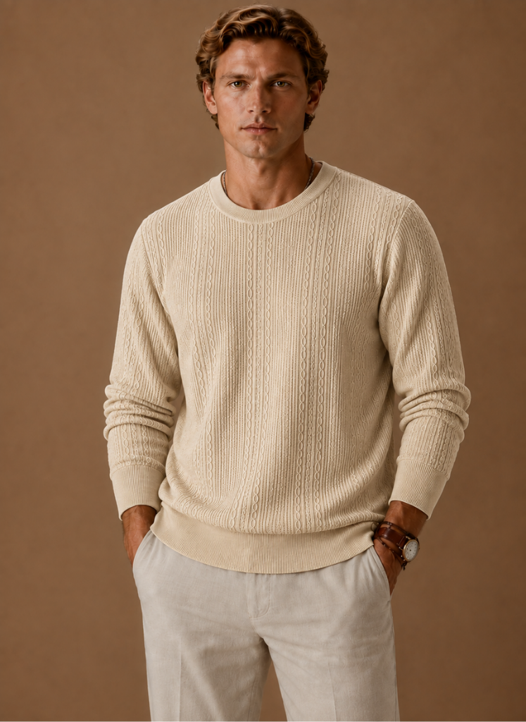 Suéter de Punto Cable para Hombre – Pulóver Texturizado de Cuello Redondo | Areleon