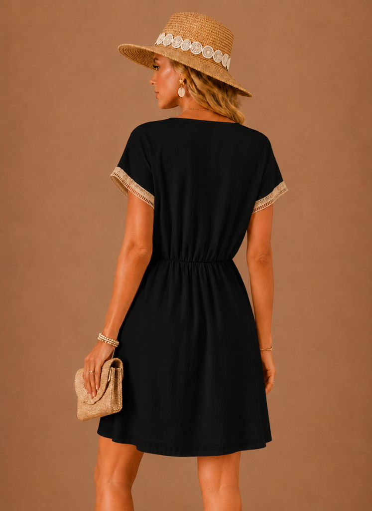 Vestido Mini con Detalles de Croché para Mujeres – Boho Verano Vacacional | Areleon