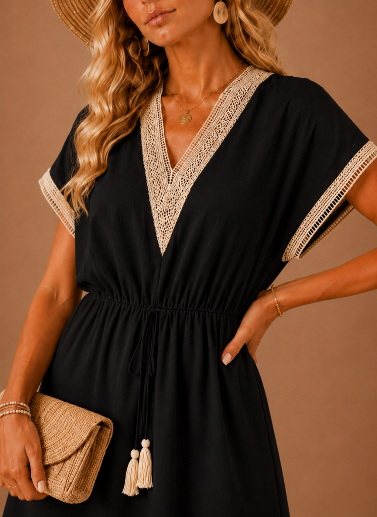 Vestido Mini con Detalles de Croché para Mujeres – Boho Verano Vacacional | Areleon