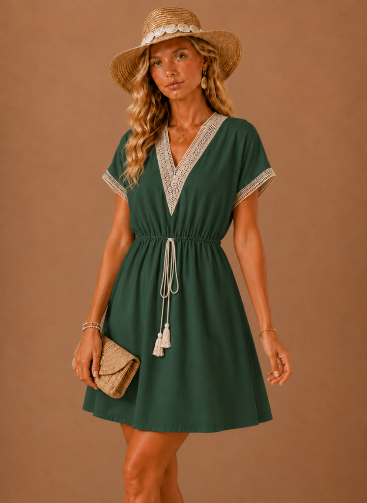 Vestido Mini con Detalles de Croché para Mujeres – Boho Verano Vacacional | Areleon