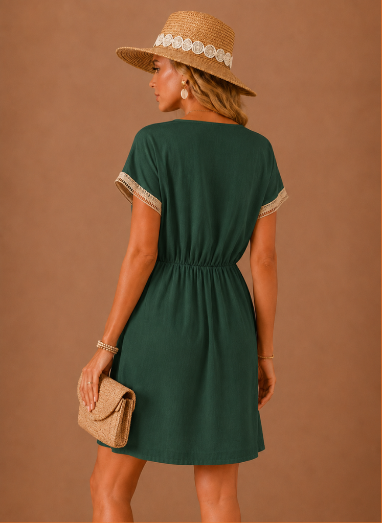 Vestido Mini con Detalles de Croché para Mujeres – Boho Verano Vacacional | Areleon