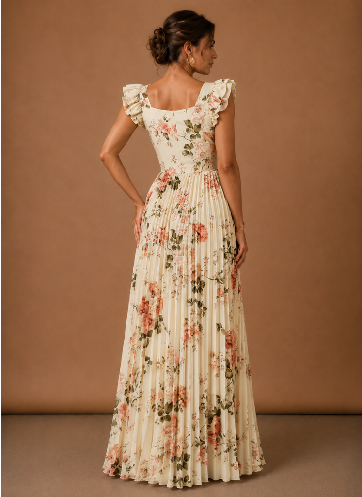 Vestido Maxi Plisado Floral para Mujeres – Invitada Elegante a Bodas | Areleon