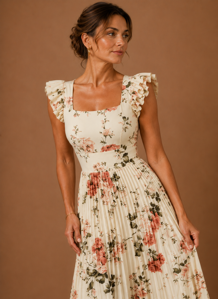Vestido Maxi Plisado Floral para Mujeres – Invitada Elegante a Bodas | Areleon