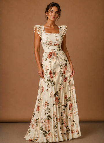 Vestido Maxi Plisado Floral para Mujeres – Invitada Elegante a Bodas | Areleon