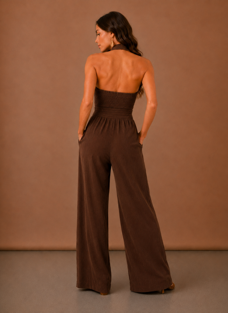 Mono de Pierna Ancha con Cuello Halter para Mujer – Ocasiones Elegantes de Verano | Areleon