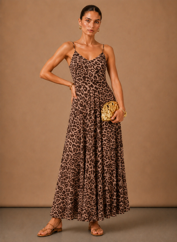 Vestido Maxi Estrapado de Leopardo para Mujeres – Ocasión Elegante de Verano | Areleon