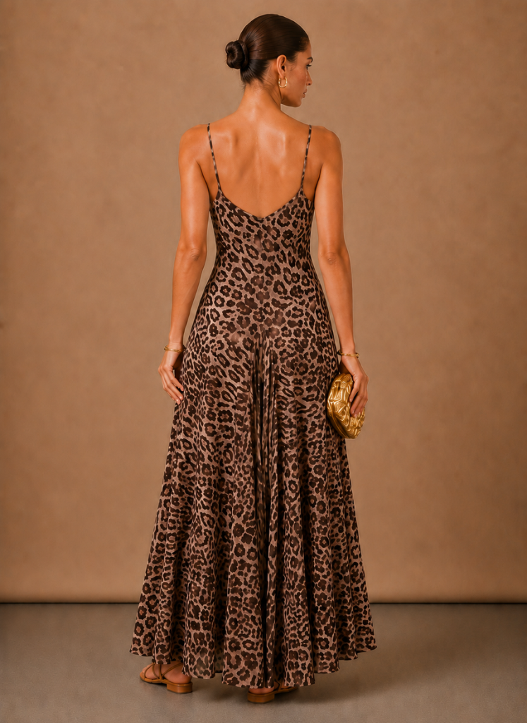 Vestido Maxi Estrapado de Leopardo para Mujeres – Ocasión Elegante de Verano | Areleon