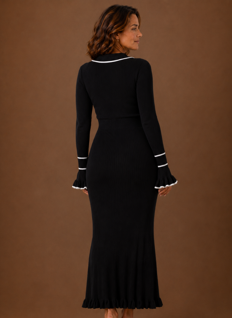 Vestido de Suéter para Mujeres - Maxi de Punto Acanalado con Cuello | Areleon