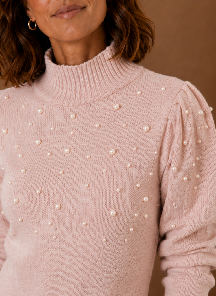 Vestido de Suéter de Punto con Perlas para Mujeres con Cuello Alto | Areleon