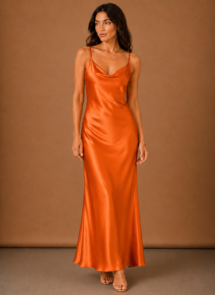 Vestido Maxi de Satén con Cuello Halter para Mujeres – Ocasiones Elegantes | Areleon