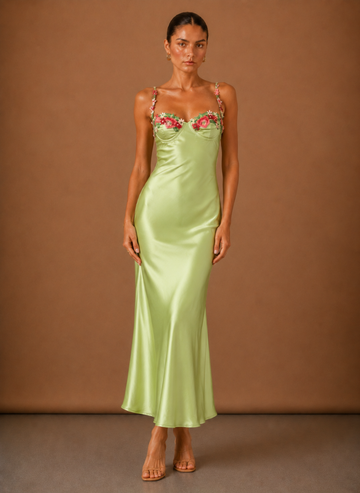 Vestido Maxi de Satén con Detalles Florales para Mujer – Ocasión Elegante por Areleon