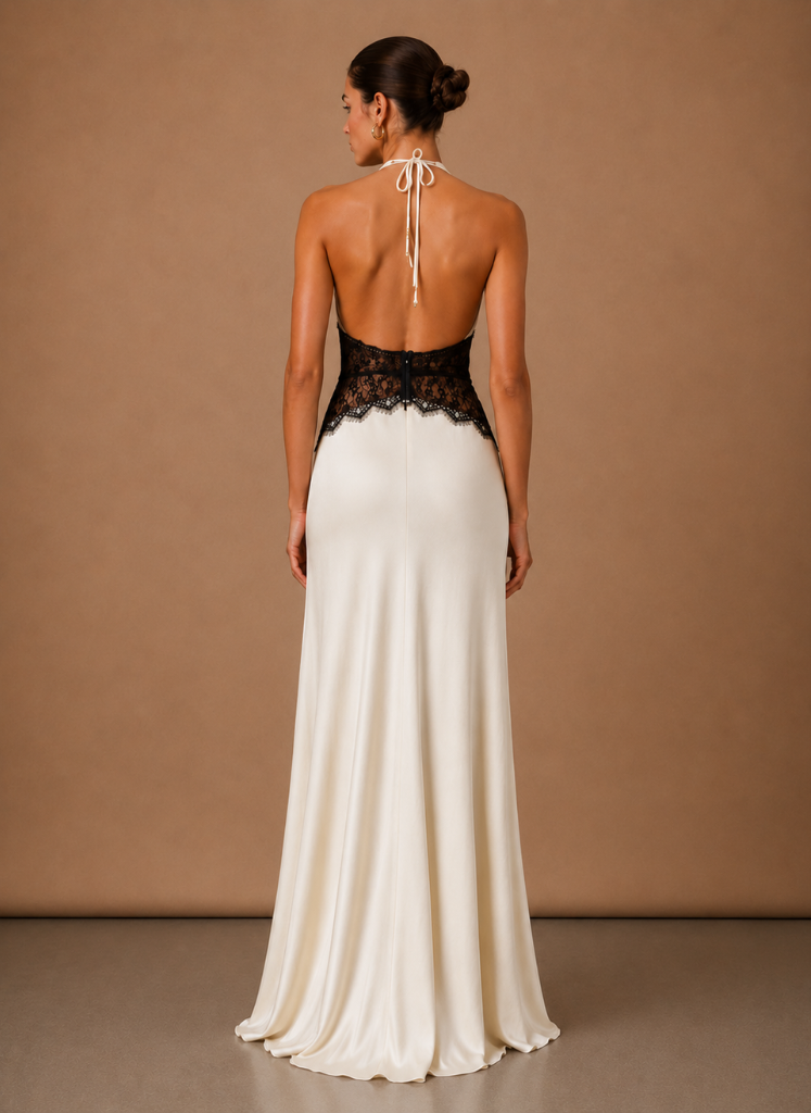 Vestido Maxi de Satén con Cuello Halter para Mujeres – Invitada Elegante a Bodas | Areleon