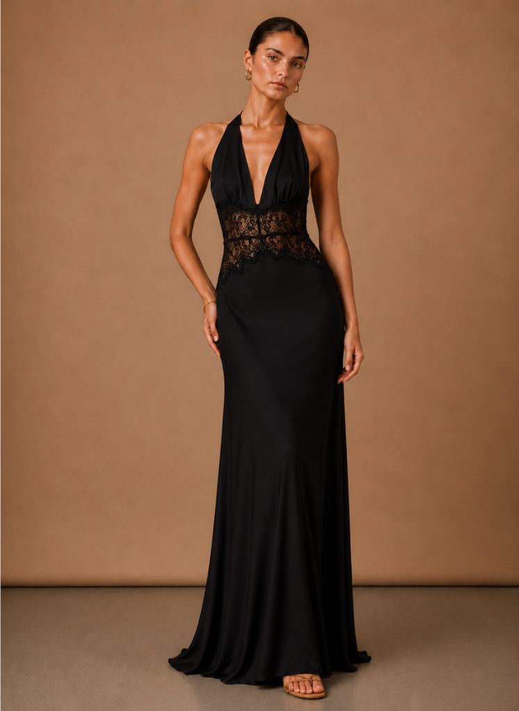 Vestido Maxi de Satén con Cuello Halter para Mujeres – Invitada Elegante a Bodas | Areleon