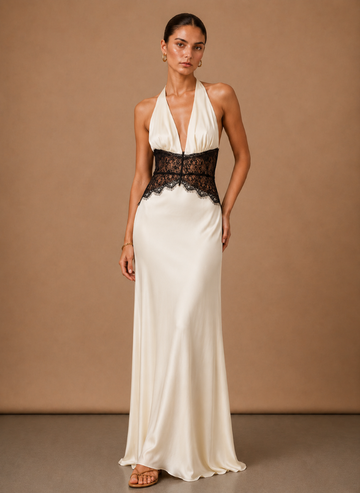 Vestido Maxi de Satén con Cuello Halter para Mujeres – Invitada Elegante a Bodas | Areleon