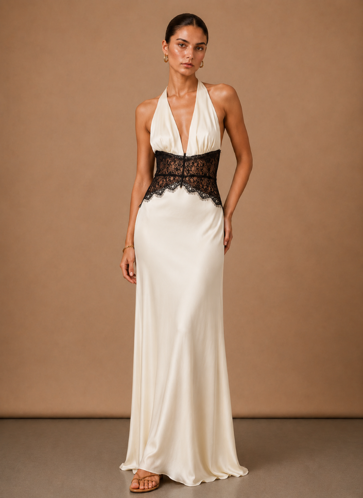 Vestido Maxi de Satén con Cuello Halter para Mujeres – Invitada Elegante a Bodas | Areleon