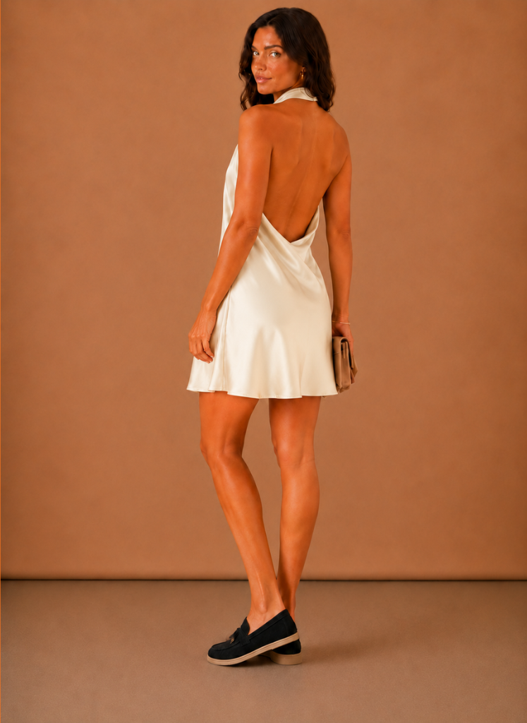 Vestido Mini de Satén con Cuello Halter para Mujeres – Ropa de Noche Elegante | Areleon