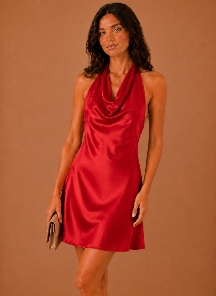 Vestido Mini de Satén con Cuello Halter para Mujeres – Ropa de Noche Elegante | Areleon