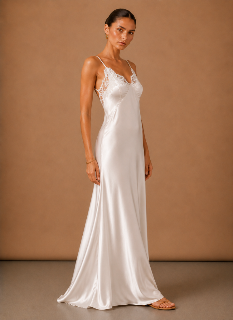 Vestido Maxi de Satén con Encaje para Mujeres – Ocasión Elegante de Noche | Areleon