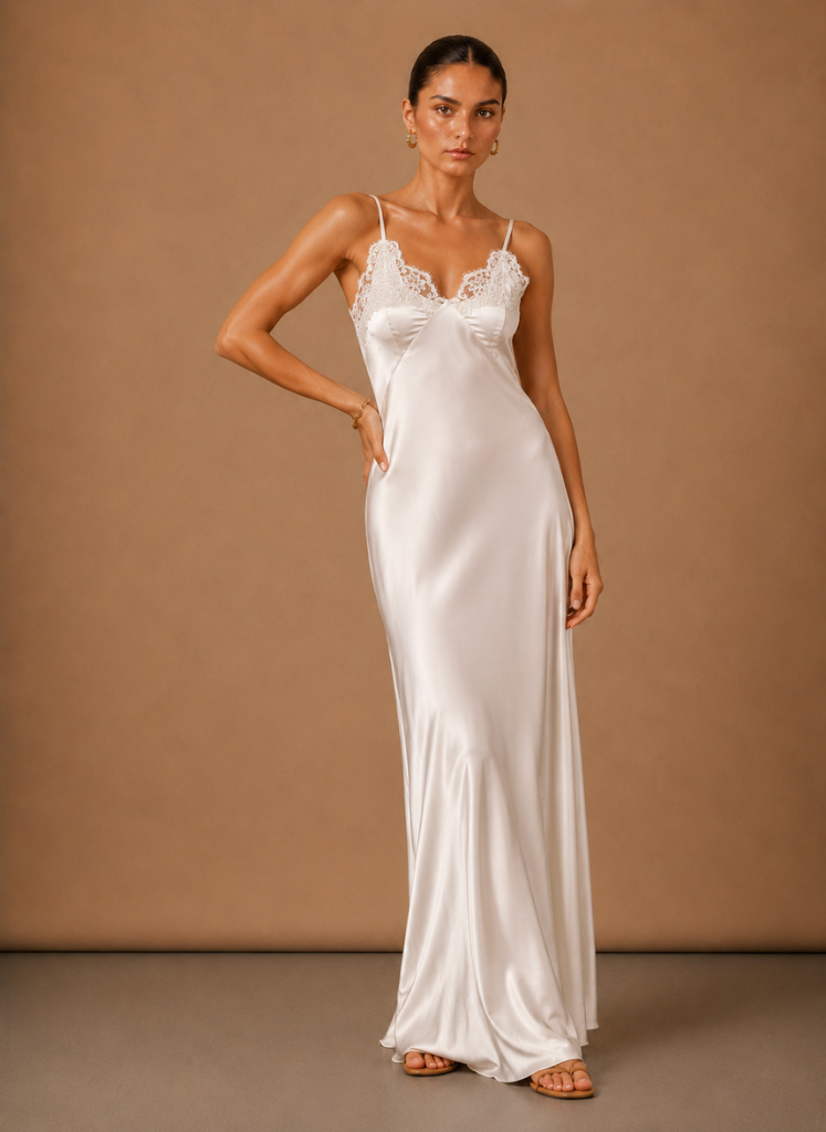 Vestido Maxi de Satén con Encaje para Mujeres – Ocasión Elegante de Noche | Areleon