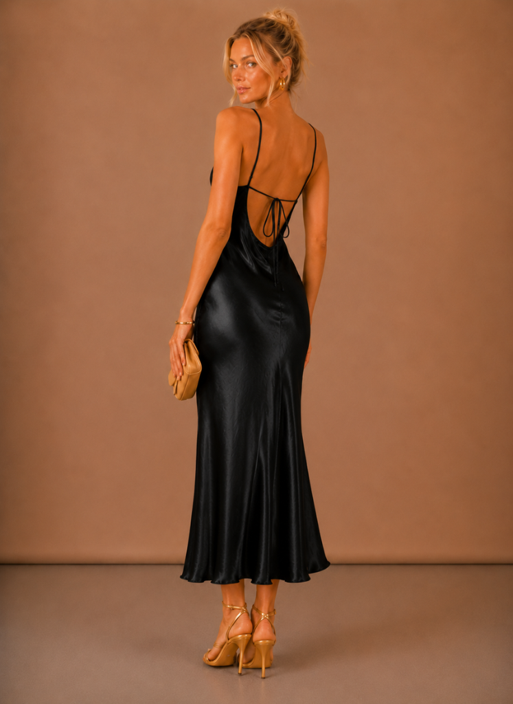 Vestido Midi de Satén con Cuello Caído para Mujeres – Ocasión Elegante de Noche | Areleon